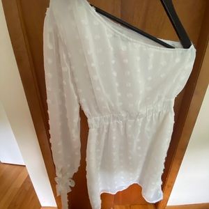 BTFBM Women One Shoulder Long Sleeve Casual Dresses Cute Swiss Dot Summer Dress